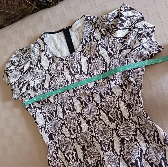 A.L.C. Brinley Snakeskin Puff Short Sleeves Mini Dress - Picture 13 of 16